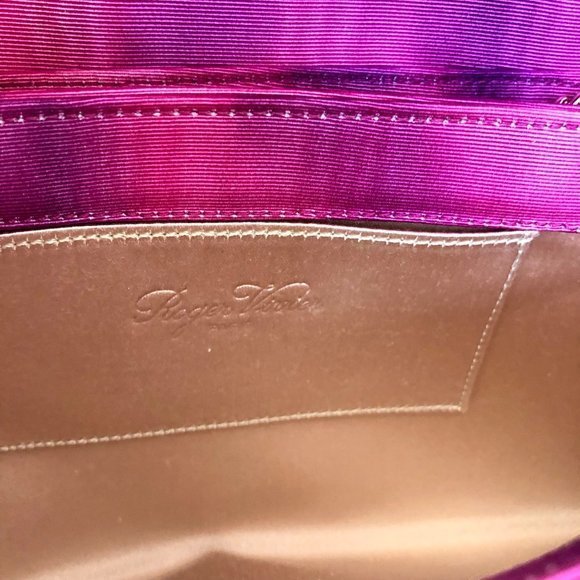 NWB ROGER VIVIER BROCHE ENVELOPE BOUGENVILLE FLAP PURPLE  SATIN CLUTCH - Picture 14 of 15